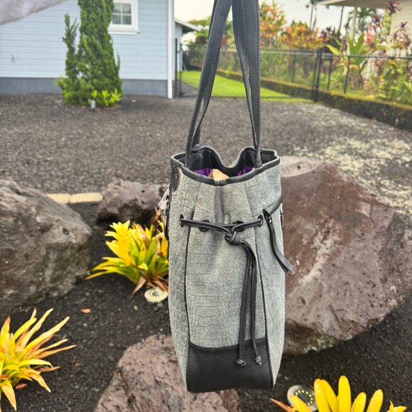 Sharif Gray and Black Shoulder Bag with Silver Accent - Picture 4 of 14